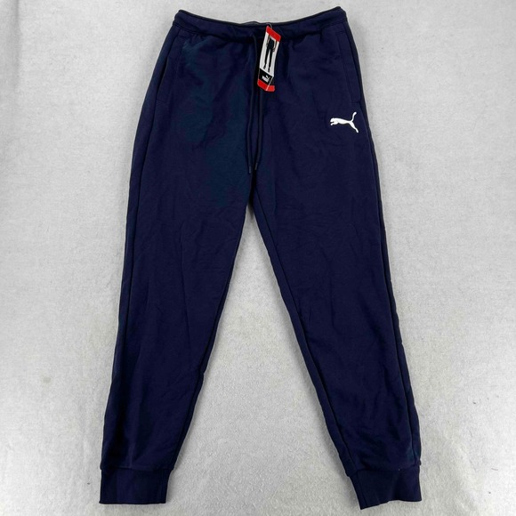 NWT PUMA Men's Tracksuit Terry Joggers Logo Navy Blue Polyester Size Medium - Picture 1 of 10